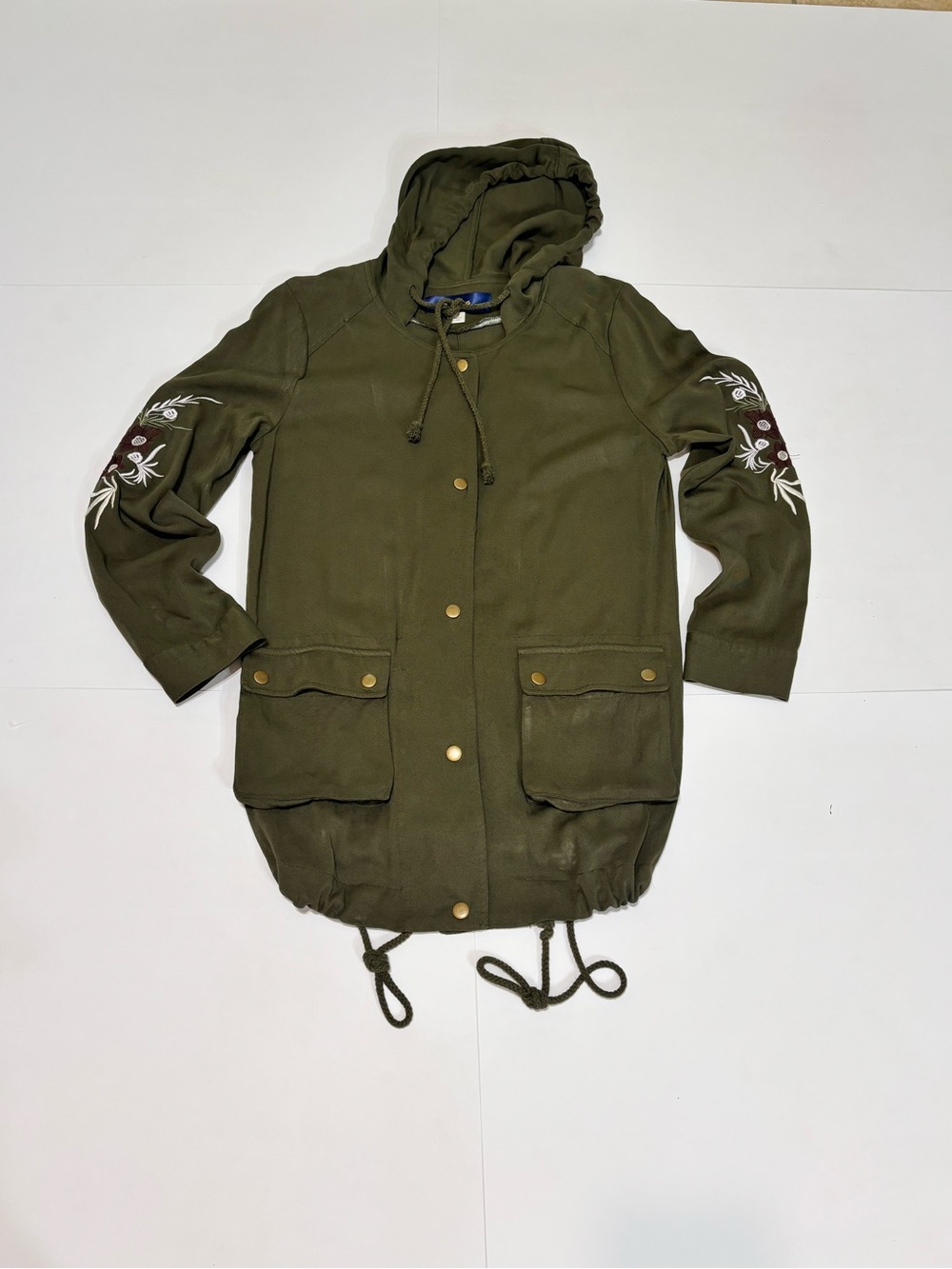 Blue Rain Olive Hooded Women's Embroidered Parka Jacket